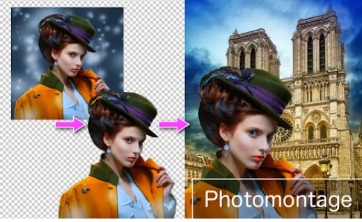 واجهة تطبيق PhotoLayers على هاتف أندرويد تعرض أدوات إزالة خلفية الصورة وجعلها شفافة ودمج عدة صور ضمن مقال عن أفضل برامج تغيير الخلفية.