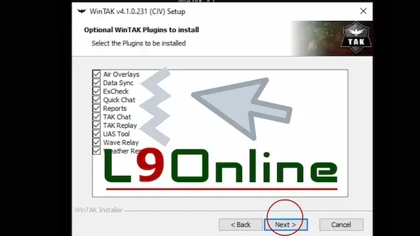 واجهة برنامج WinTAK أثناء عرض الخرائط الثلاثية الأبعاد
