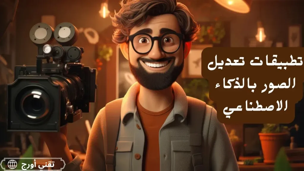 غلاف مقال عربي عن أفضل تطبيقات تعديل الصور بالذكاء الاصطناعي لهاتفك، يوضح موضوع تحسين الصور وإزالة الخلفية والتأثيرات الفنية